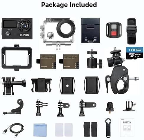 AKASO Brave 4 Action Camera 4K 30fps with 64GB MicroSD U3 Card Bicycle Helmet Accessories Kit Bundle, 20MP Ultra HD 131FT Waterproof Underwater Camera EIS WiFi Remote Control 5X Zoom Sport Cameras : Electronics - Image 8
