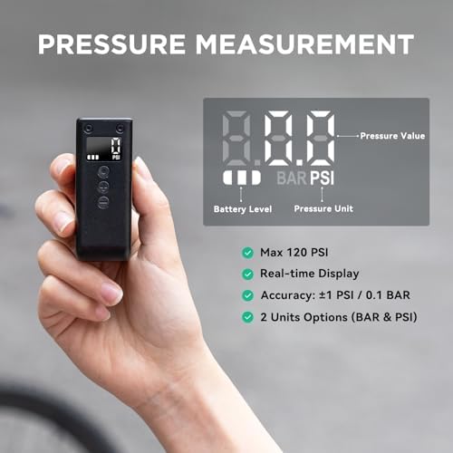 CYCPLUS AS2 PRO Tiny Bicycle Pump with Gauge, Max 120 PSI Electric Mini Pump, Auto Stop, with Presta and Schrader Valve for E-Bike, MTB, and Road Bike (2025 Updated Version) : Sports & Outdoors - Image 2